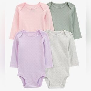 Carters Heart Pointelle Long Sleeve Onsies, Set Of 4 9mo